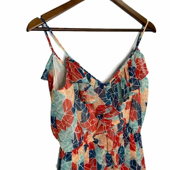 BCBGeneration Dress size Medium Multicolor Geometric Chiffon Light Weight Ruffle - Picture 5 of 12